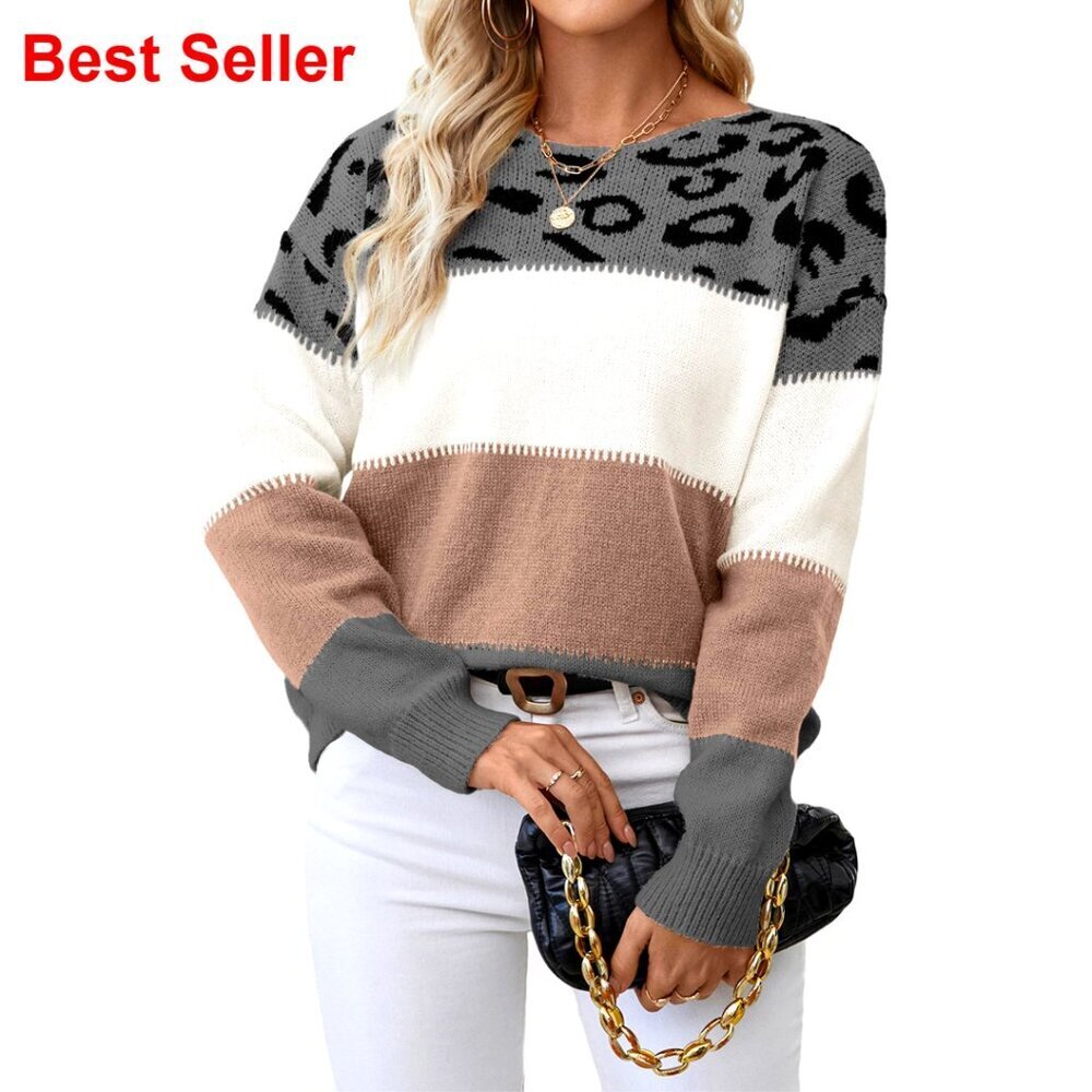 Oversized Pullover Sweater Knit Top Boat Neck Long Sleeves